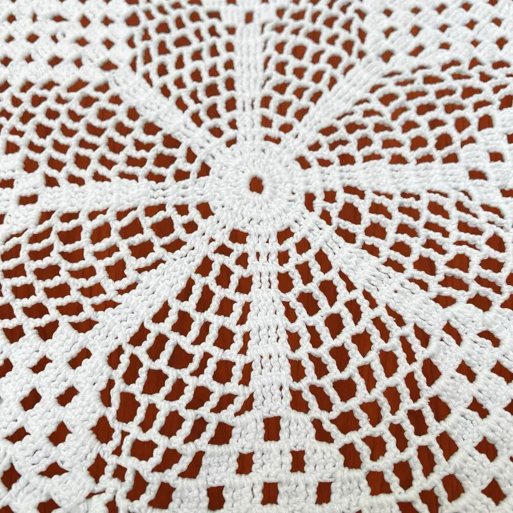 Vintage Hand Crocheted Doilies Set 2 White Table Topper Openwork Star Snowflake